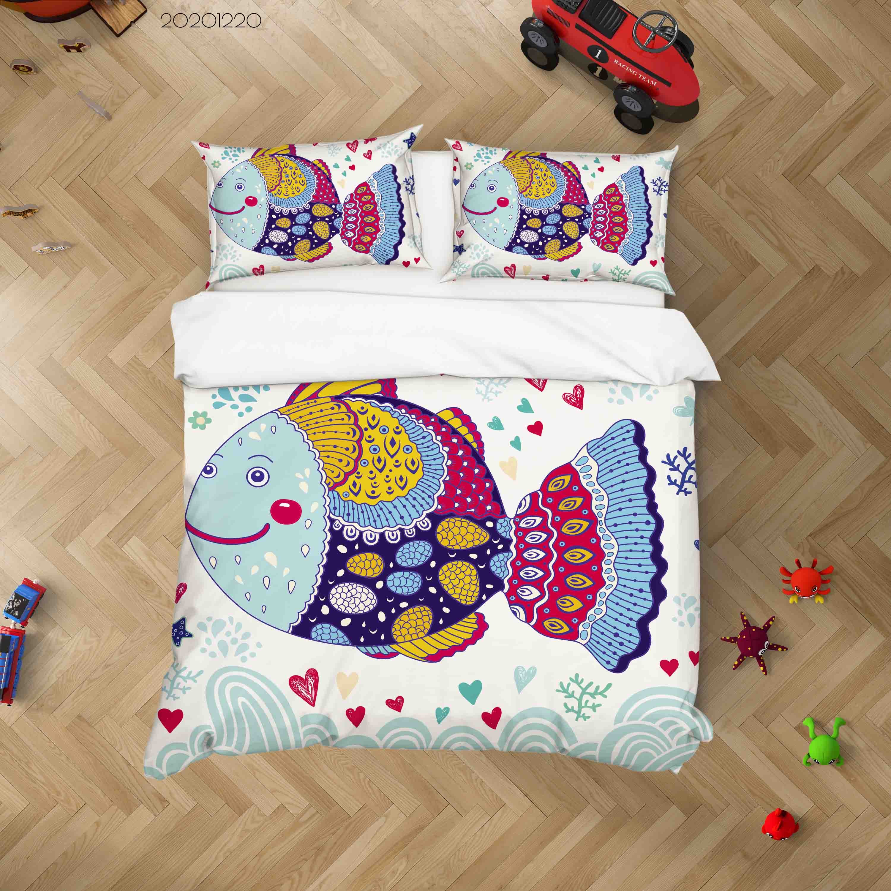 3D Hand Drawn Animal Colored Fish Quilt Cover Set Bedding Set Duvet Cover Pillowcases 146 Lqh