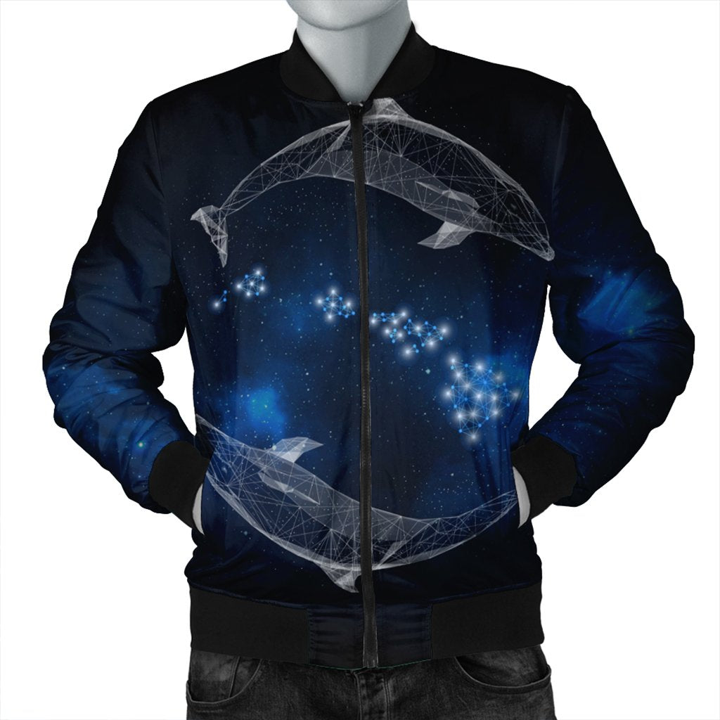 Hawaiian Map Galaxy Zodiac Dolphin White Polynesian Bomber Jacket