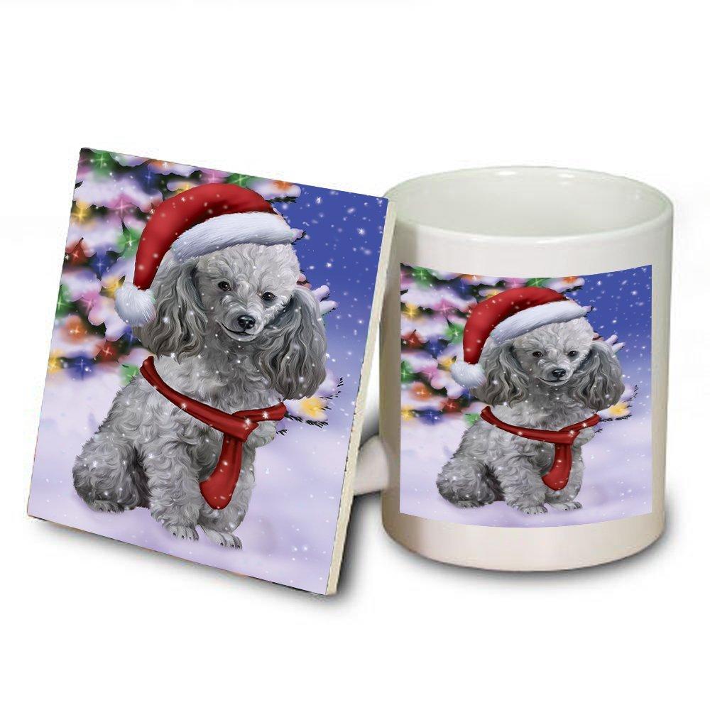 Winterland Wonderland Poodles Puppy Dog In Christmas Holiday Scenic Background Mug And Coaster Set