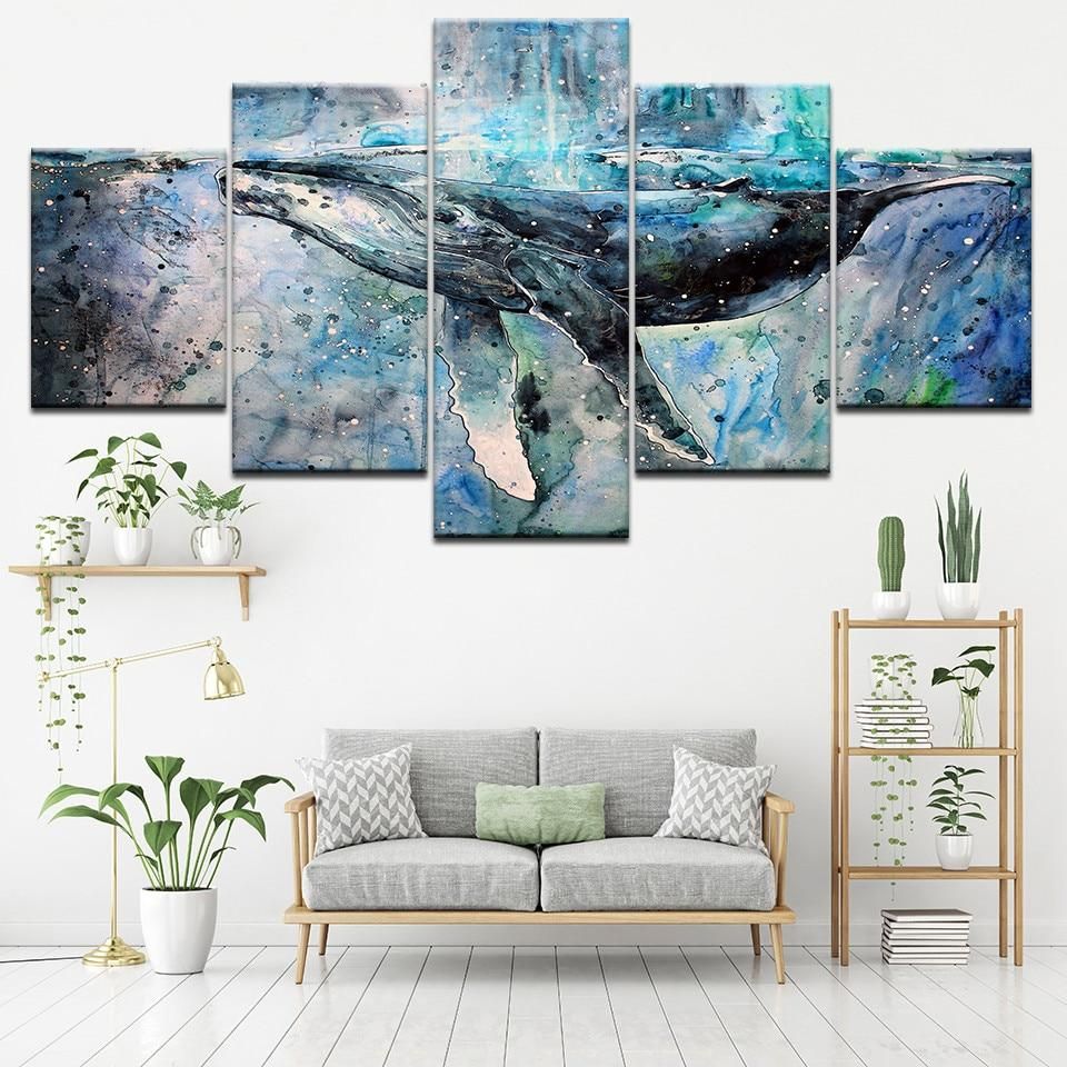 Whale 23 Animal 5 Panel Canvas Art Wall Decor