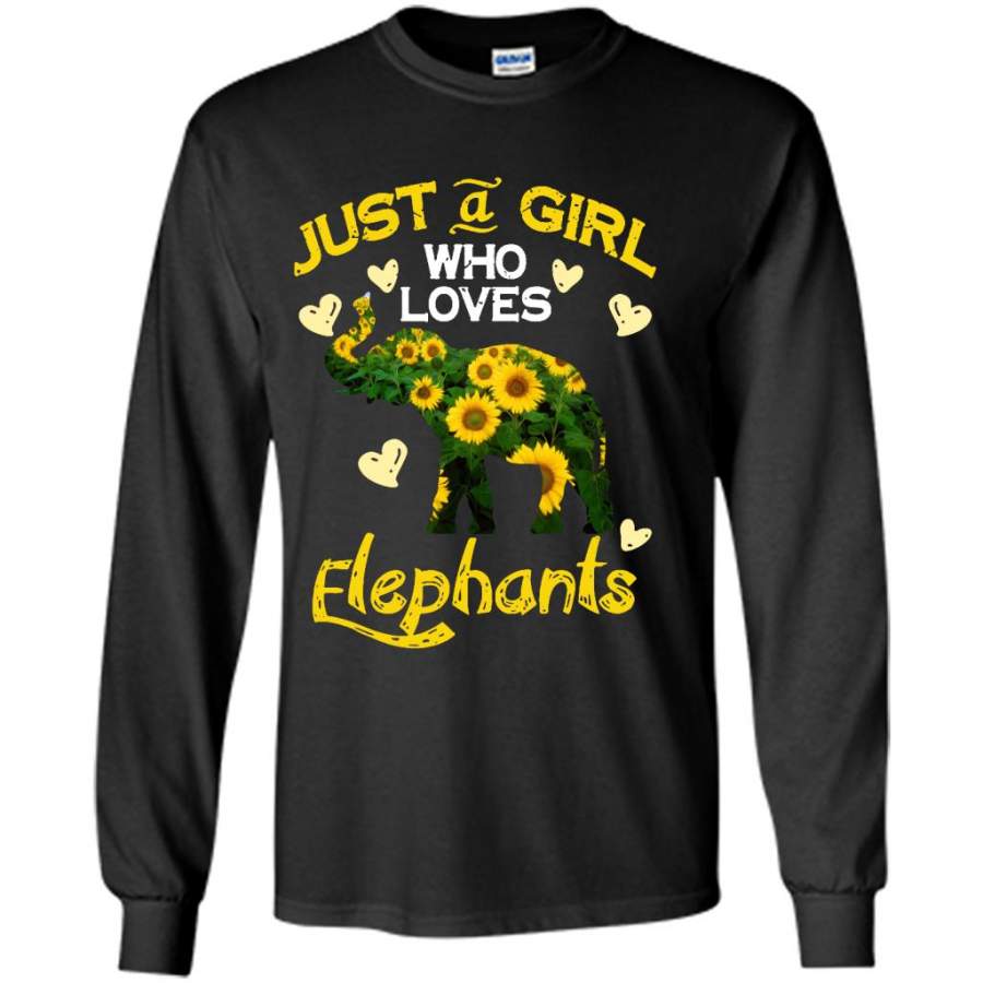 Just A Girl Who Loves Elephants, Floral Design – Gildan Long Sleeve Shirt