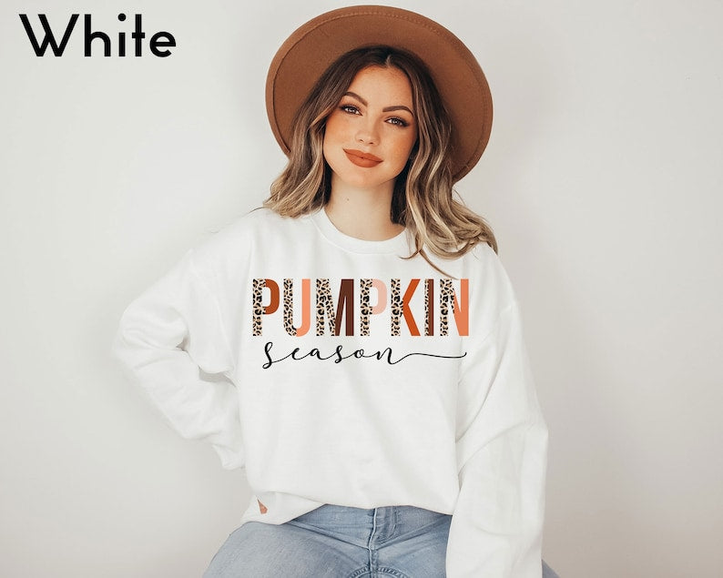 Pumpkin Season Sweatshirt, Cute Fall Sweatshirts, Thanksgiving Gift Crewneck Sweatshirt All Over Print Sweatshirt For Women Sweatshirt For Men