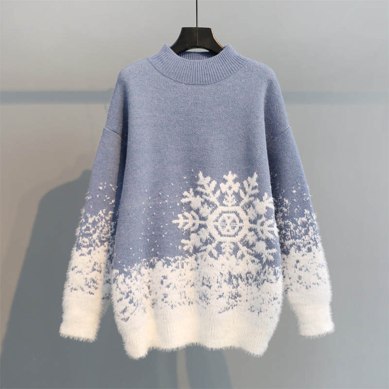 Christmas Mohair Sweater Women Thicken Snowflake Pullover Winter Knitted Vintage Kawaii Soft Warm Casual Female jersey mujer alx