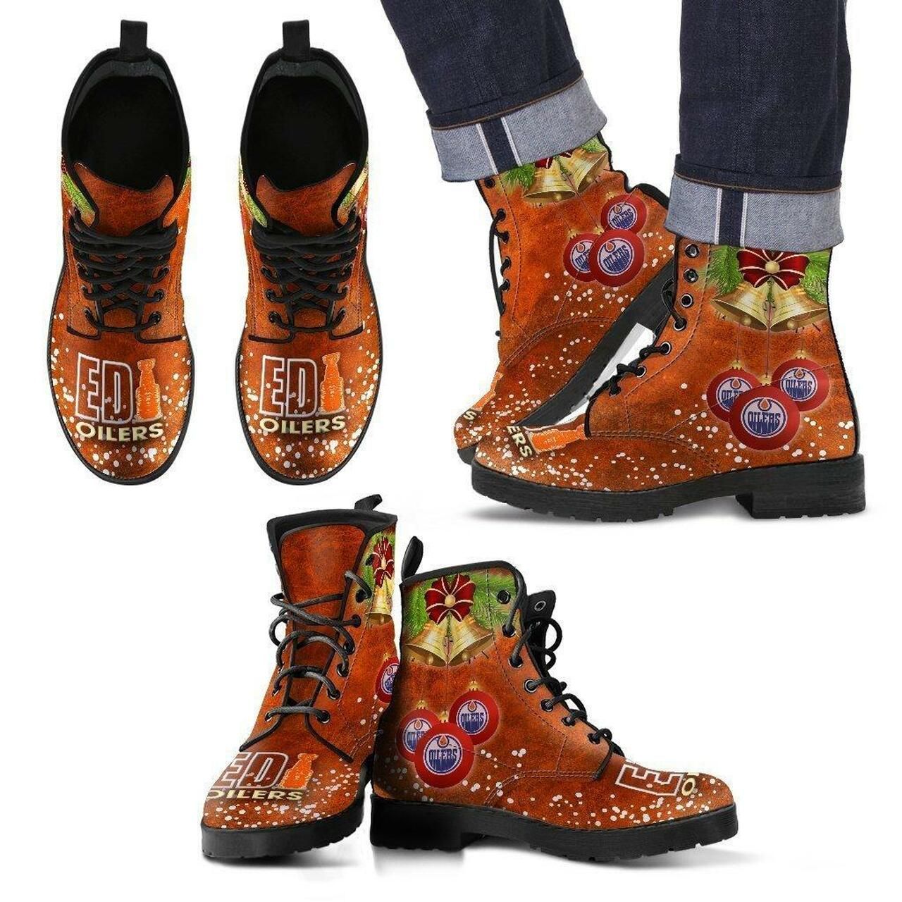 Edmonton Oilers Leather Boots Fashion Women Boots Shoes Shoes5932