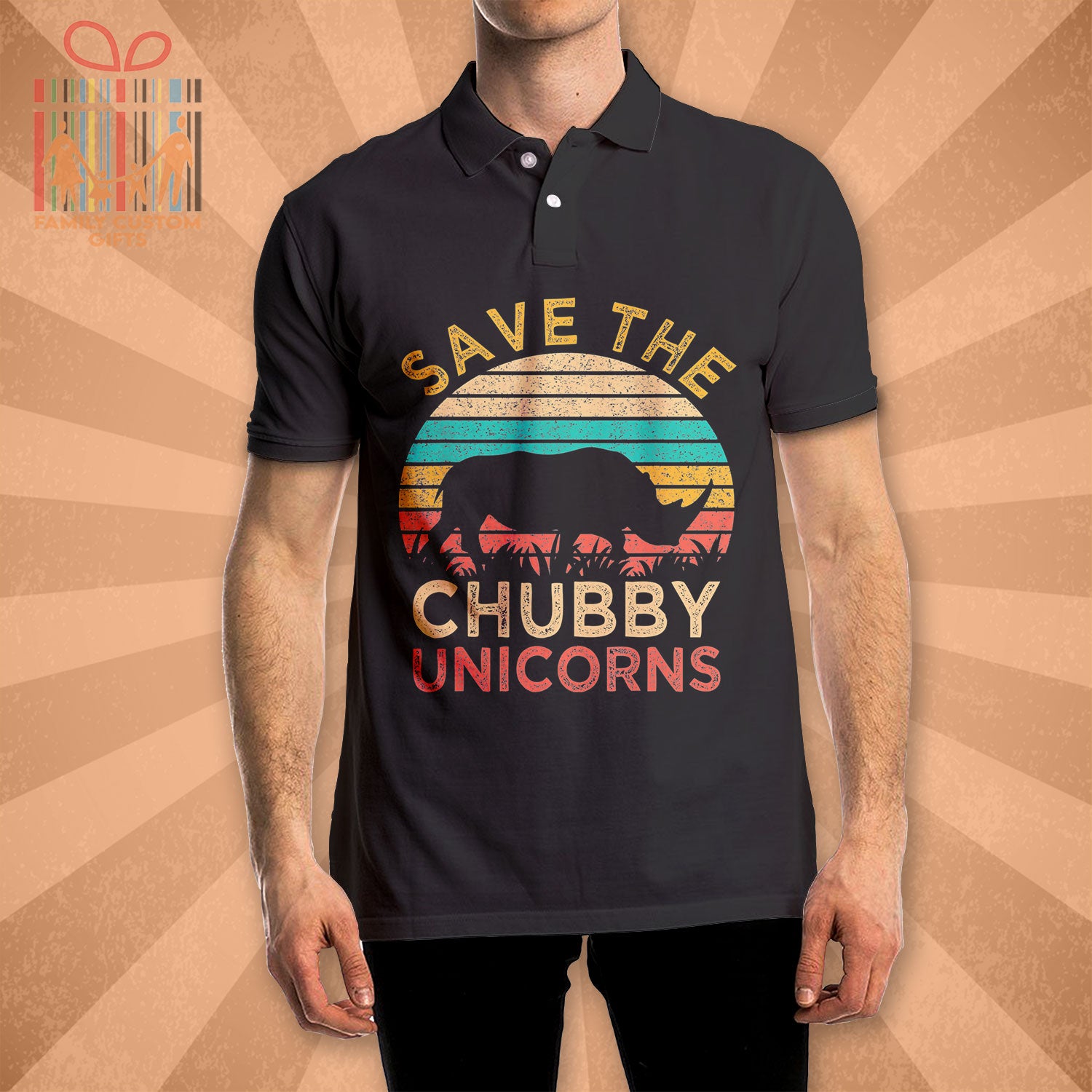 Save The Chubby Unicorns Vintage Funny Rhino Animal Rights Polo Shirts For Men Women