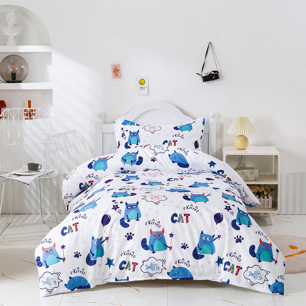 3D Cartoon Animal Blue Cat Quilt Cover Set Bedding Set Duvet Cover Pillowcases 473