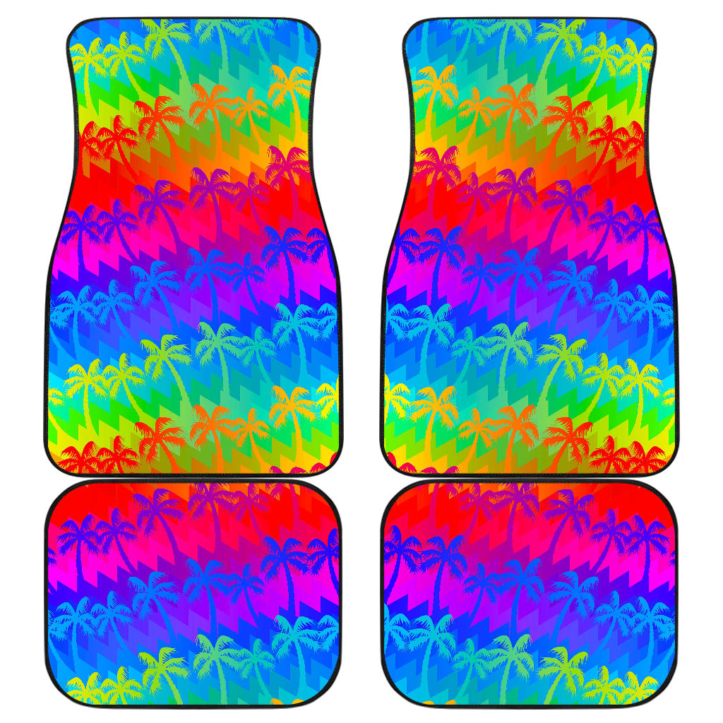 Rainbow Palm Tree Pattern Print Front And Back Car Floor Mats, Front Car Mat