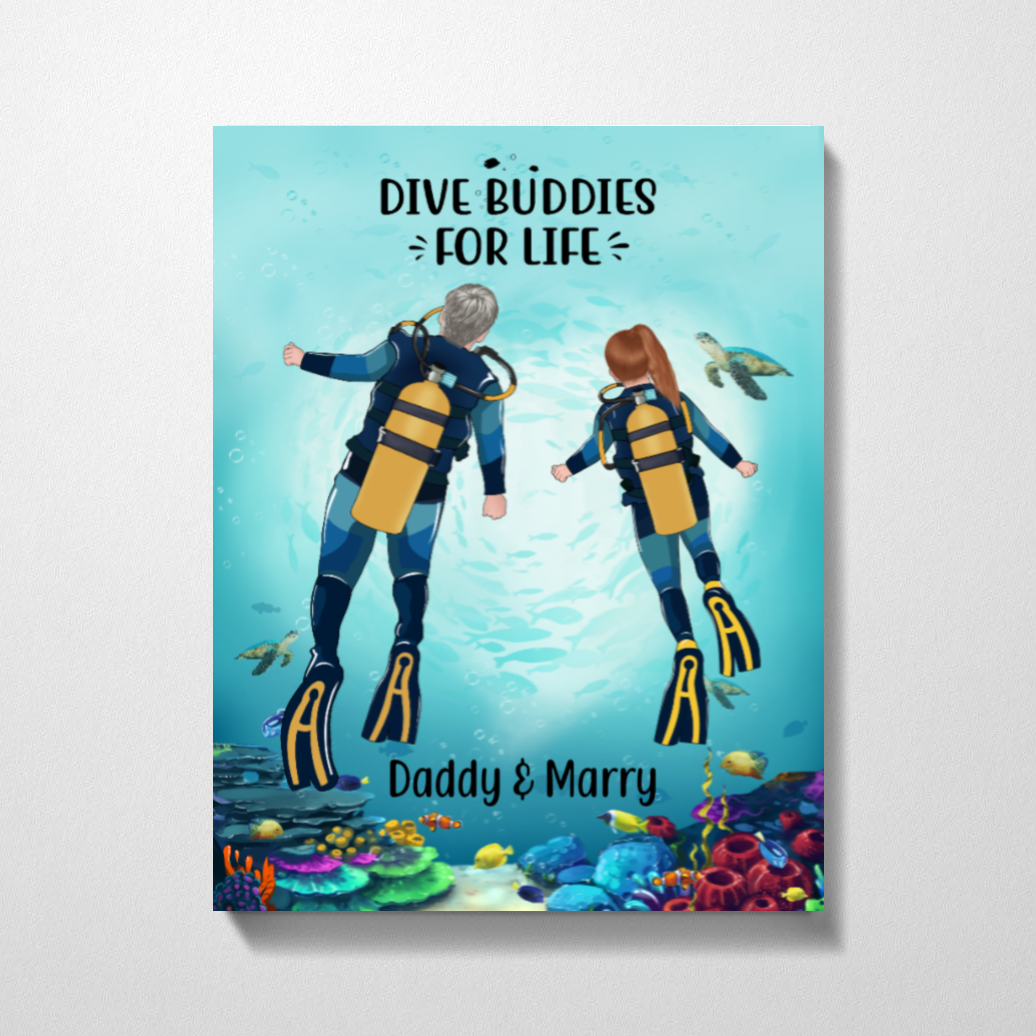 [Personalized Name] Father And Kid Dive Buddies For Life Scuba Diving – Best Gift Idea Dad, Gift For Home Decor, Gift For Family – Horizontal Canvas Matte Canvas Wall Art