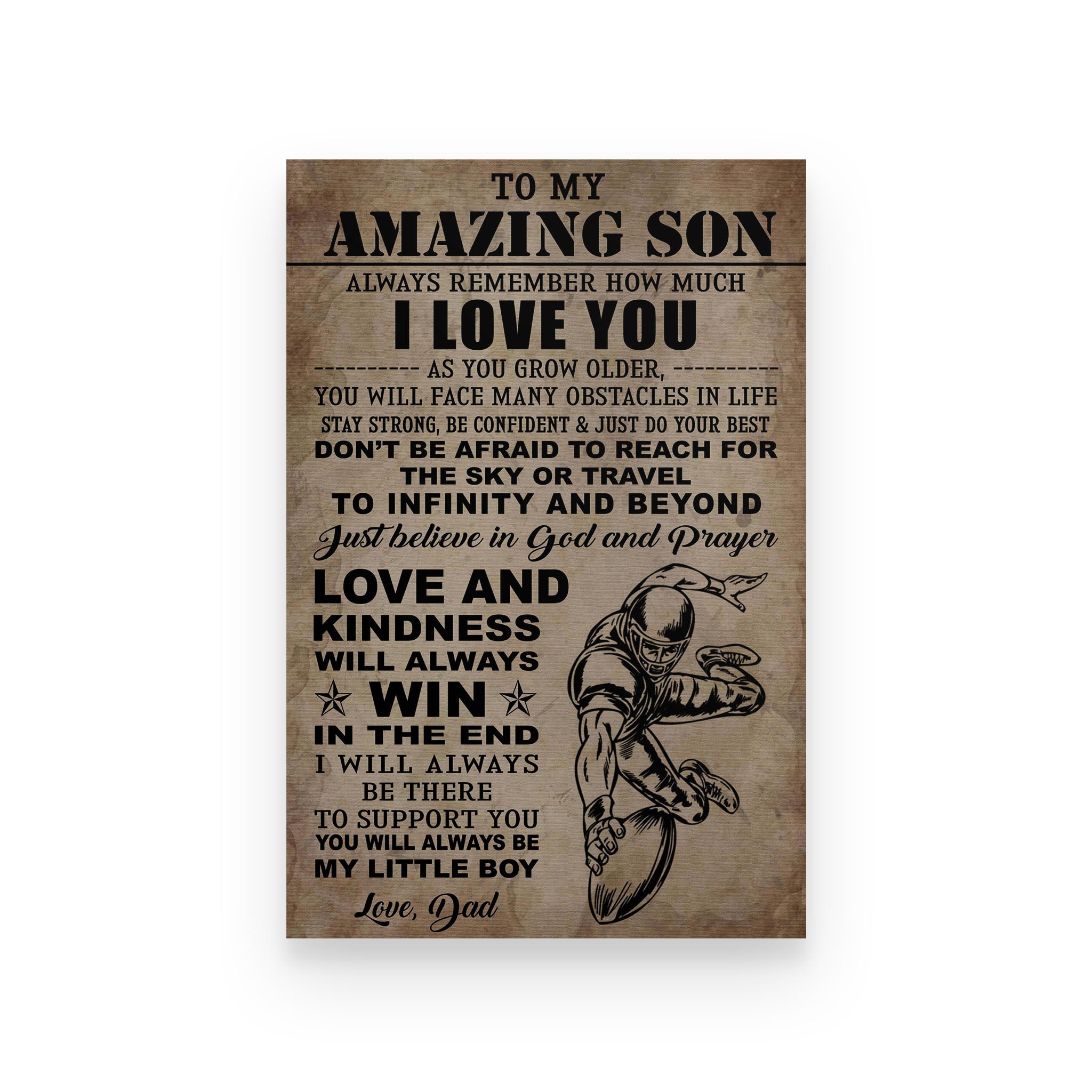 American football poster dad to son always remember how much I love you vs2