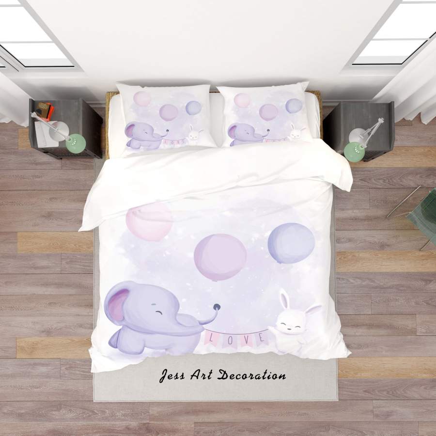 3D Elephant Rabbit Balloon Quilt Cover Set Bedding Set Duvet Cover Pillowcases SF139