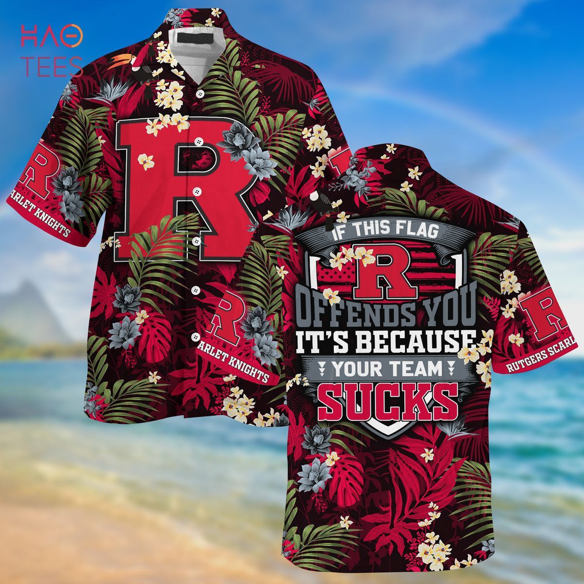 NCCA Rutgers Scarlet Knights Tropical Pattern Trendy Hawaiian Shirt Aloha Shirt