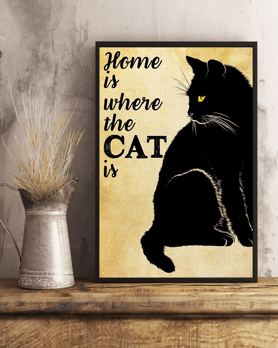 Black Cat Poster Canvas – Home Is Where The Cat Is Vintage Home Decor Wall Art Evg81106