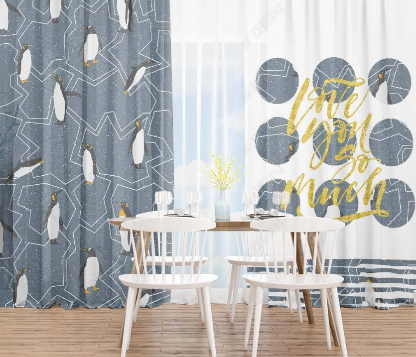 3D Abstract Grey Geometric Penguin Curtains And Drapes Lqh 33