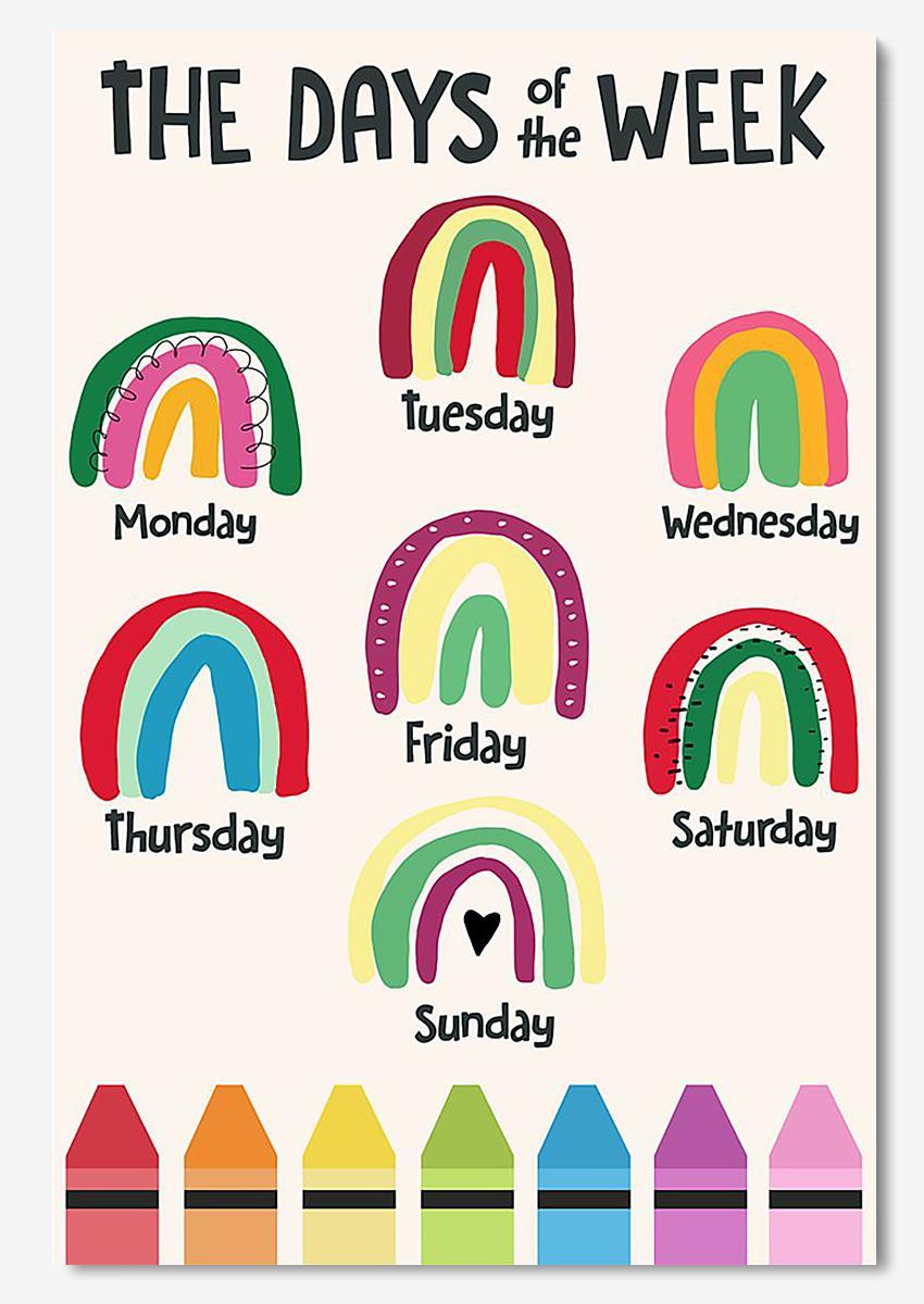 Colorful Rainbow Drawing Days Of The Week Home Decor Wall Art Gift For