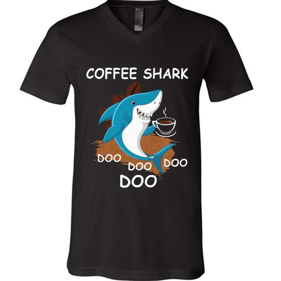 Coffee Shark Doo Doo Doo Doo – Canvas Unisex V-Neck Shirt