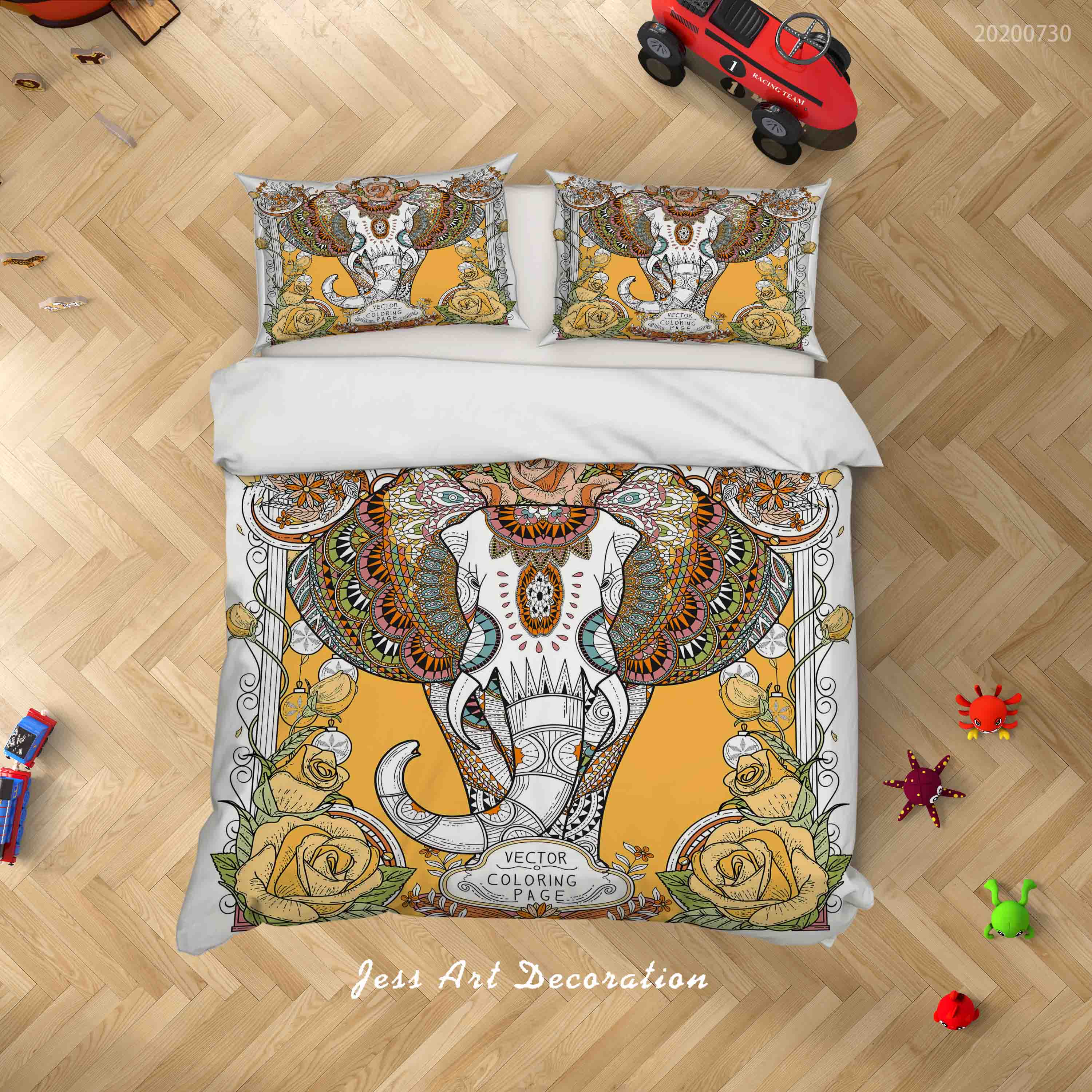 3D Floral Indian Decoration Elephant Quilt Cover Set Bedding Set Duvet Cover Pillowcases Lxl 77