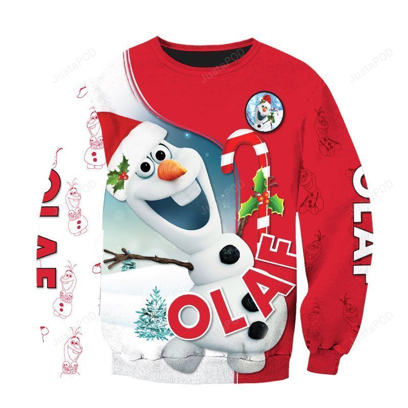 Unifinz Dn Chrsitmas Ugly Sweater Frozen Olaf Candy And Christmas Hat White Red Sweater 2022