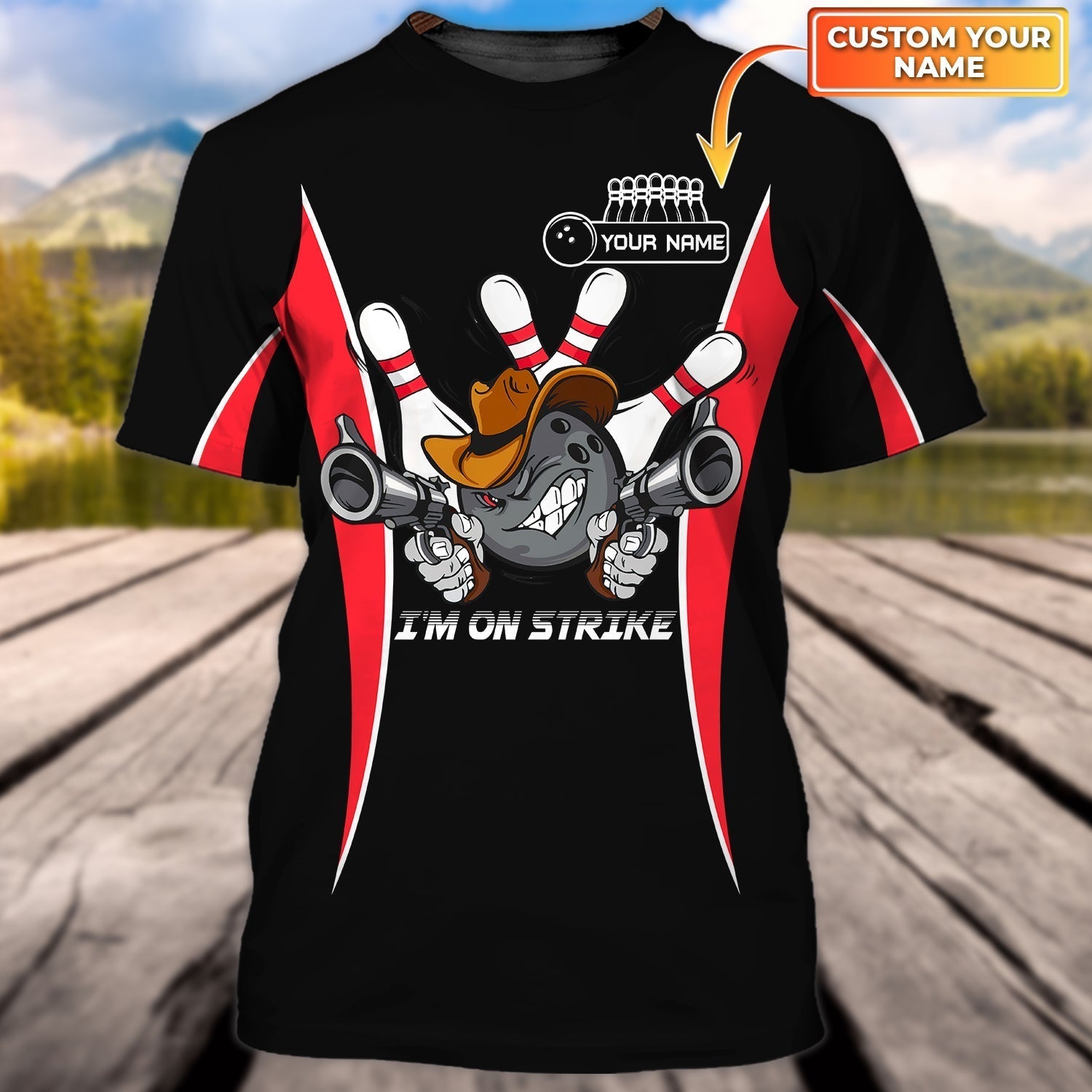 Personalized 3D All Over Printed Black Bowling T Shirt, I’M On Strike Bowling Shirts, Funny Bowling Shirts