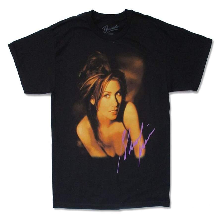 Shania Twain Sepia Vintage Portrait Signature Black Cotton T Shirt