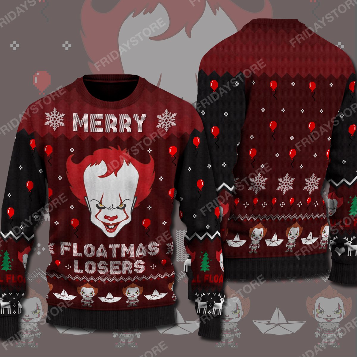 Unifinz It Ugly Sweater Horror Movies Merry Floatmas Losers Sweater 2022