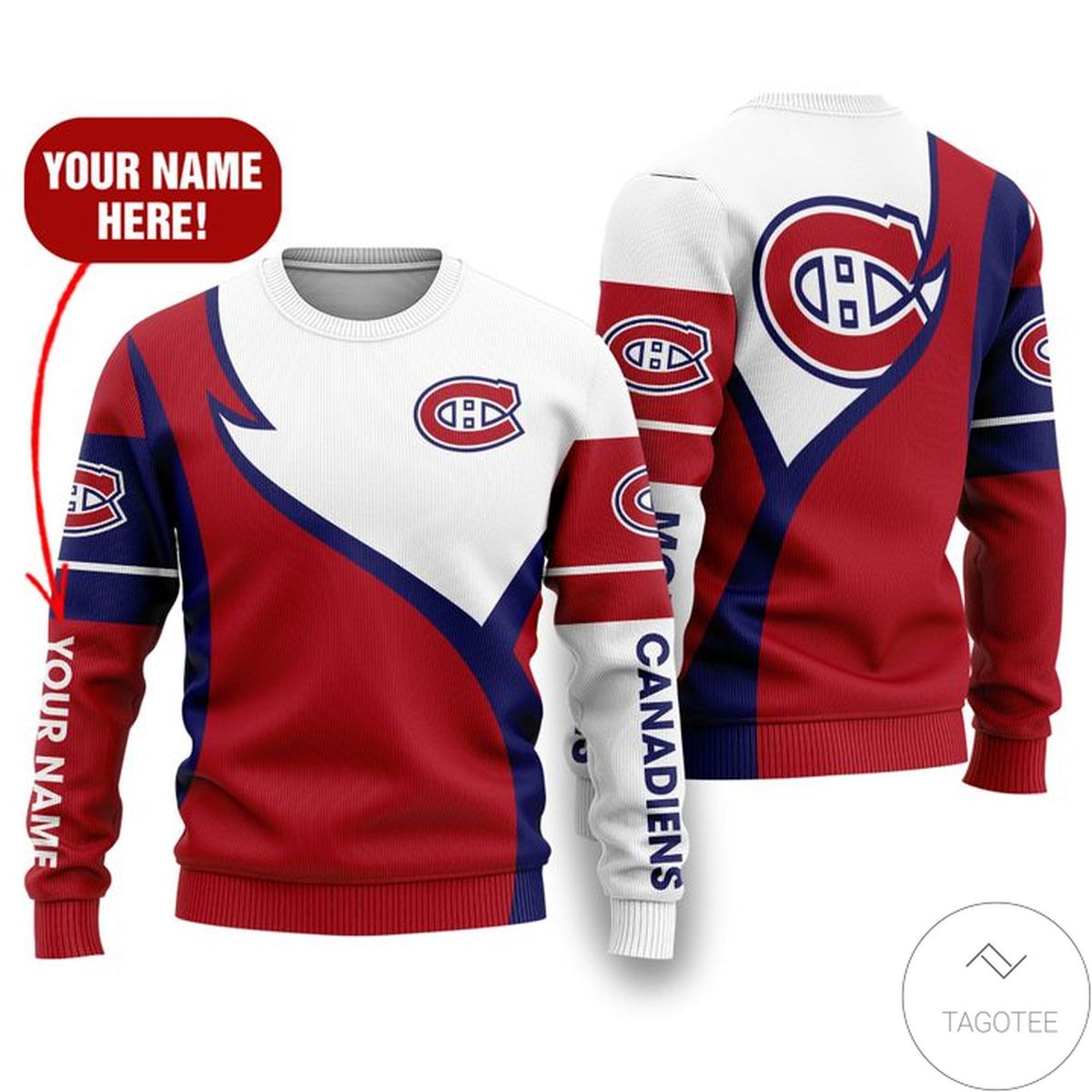 Montreal Canadiens Custom Name Red White Gift For Fan Ugly Wool Sweater Christmas