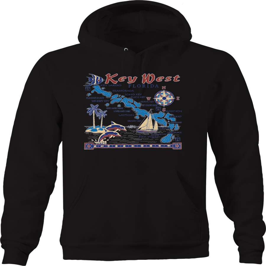 Key West Florida Dolphins Sailboats Compass Vacation Palm Trees Hoodie