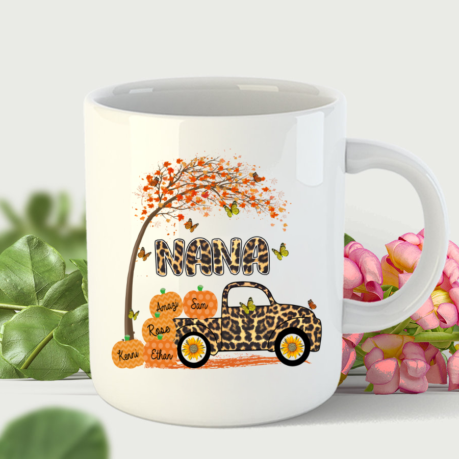 Grandma’S And Grandkids Pumpkins Leopard Mug