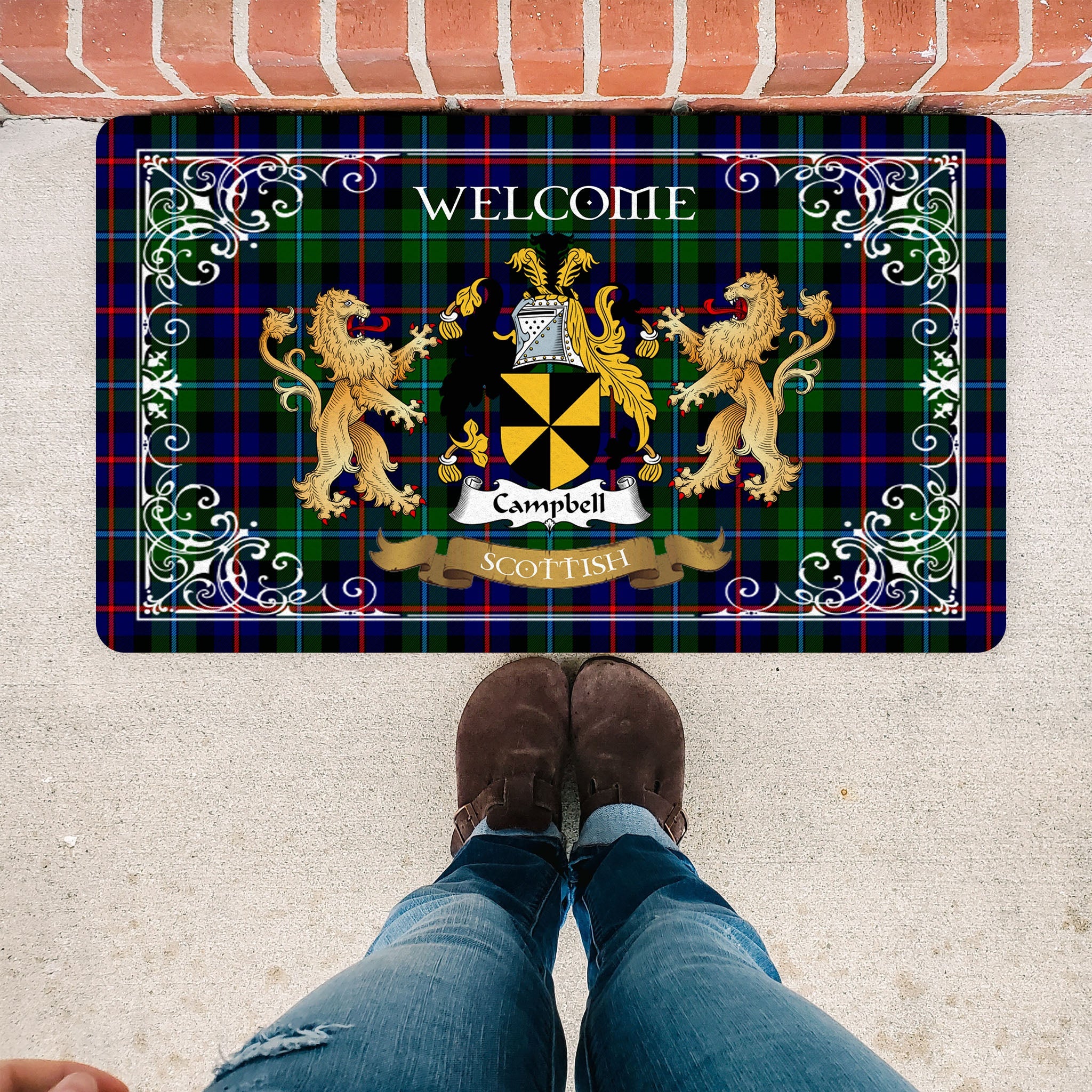 Scotstee Shop Tartan Door Mat The Family Campbell Of Cawdor Modern Scottish Plaid Doormat, Welcome Mat, Christmas Door Mat