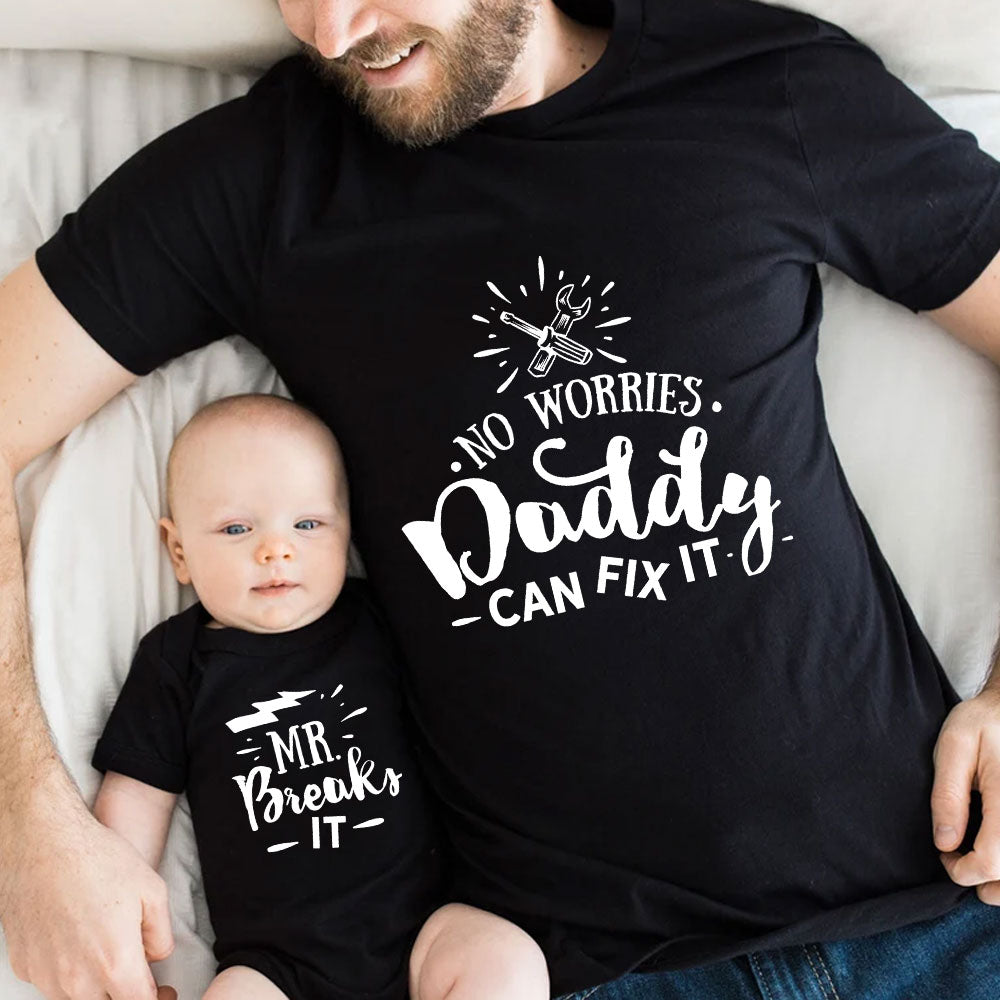 Personalized Daddy And Baby Matching Outfit No Worries Daddy Can Fix It Custom Matching Shirt Baby Onesie Gift For New Dad