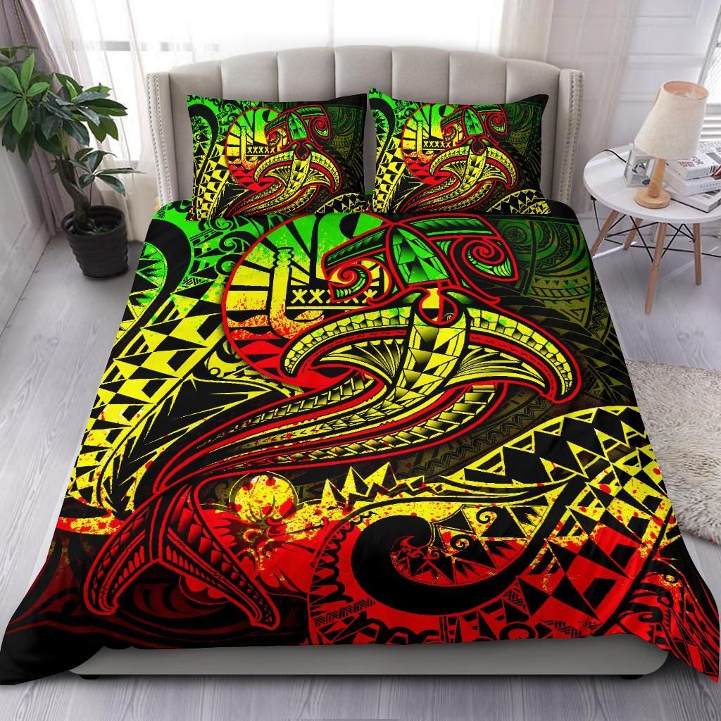 Alohawaii Bedding Set – Cover And Pillow Cases Tahiti – Reggae Shark Polynesian Tattoo – Bn18