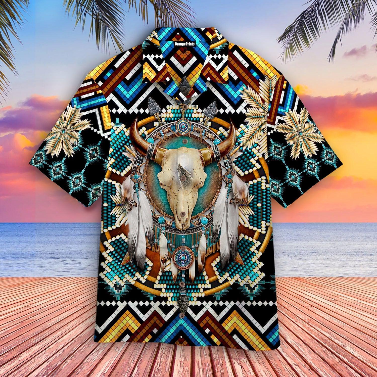 Native American Buffalo Blue Hawaiian Shirt