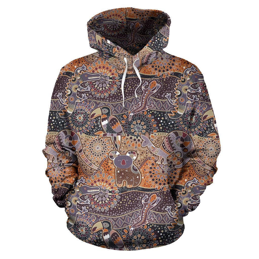 Aboriginal Hoodie – Koala Kangaroo Lizard Patterns Australian Animals ...