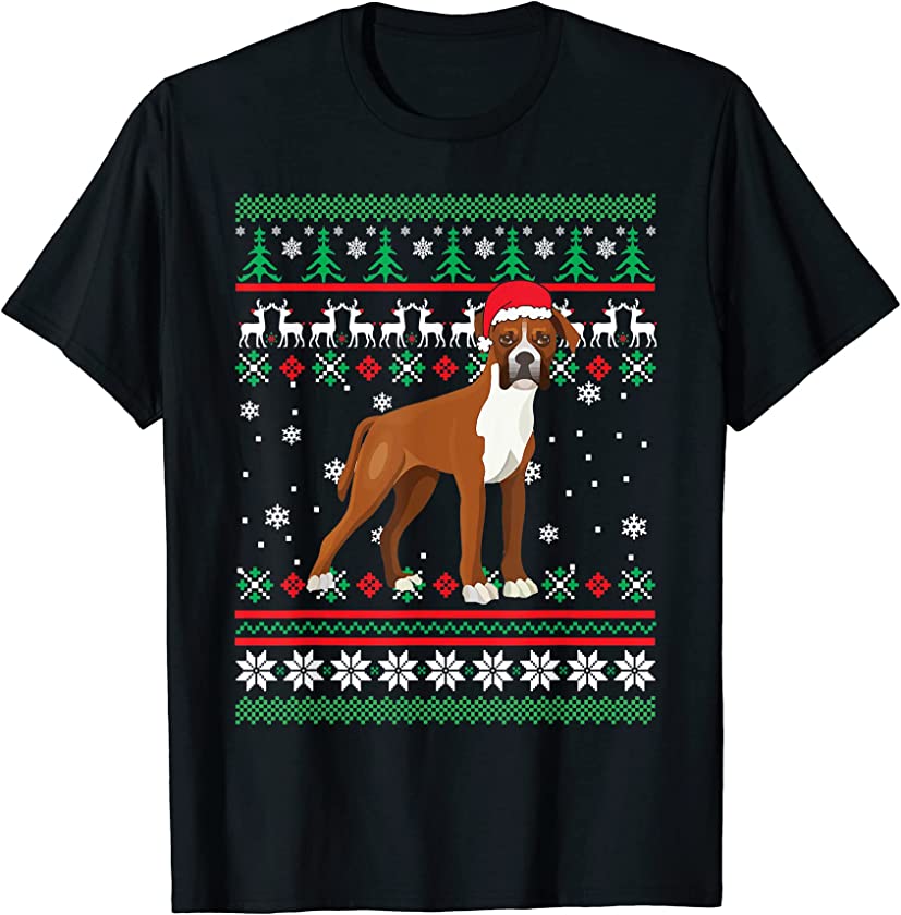 Boxer Santa Hat Funny UGLY Christmas Pajama Holiday Xmas T-Shirt