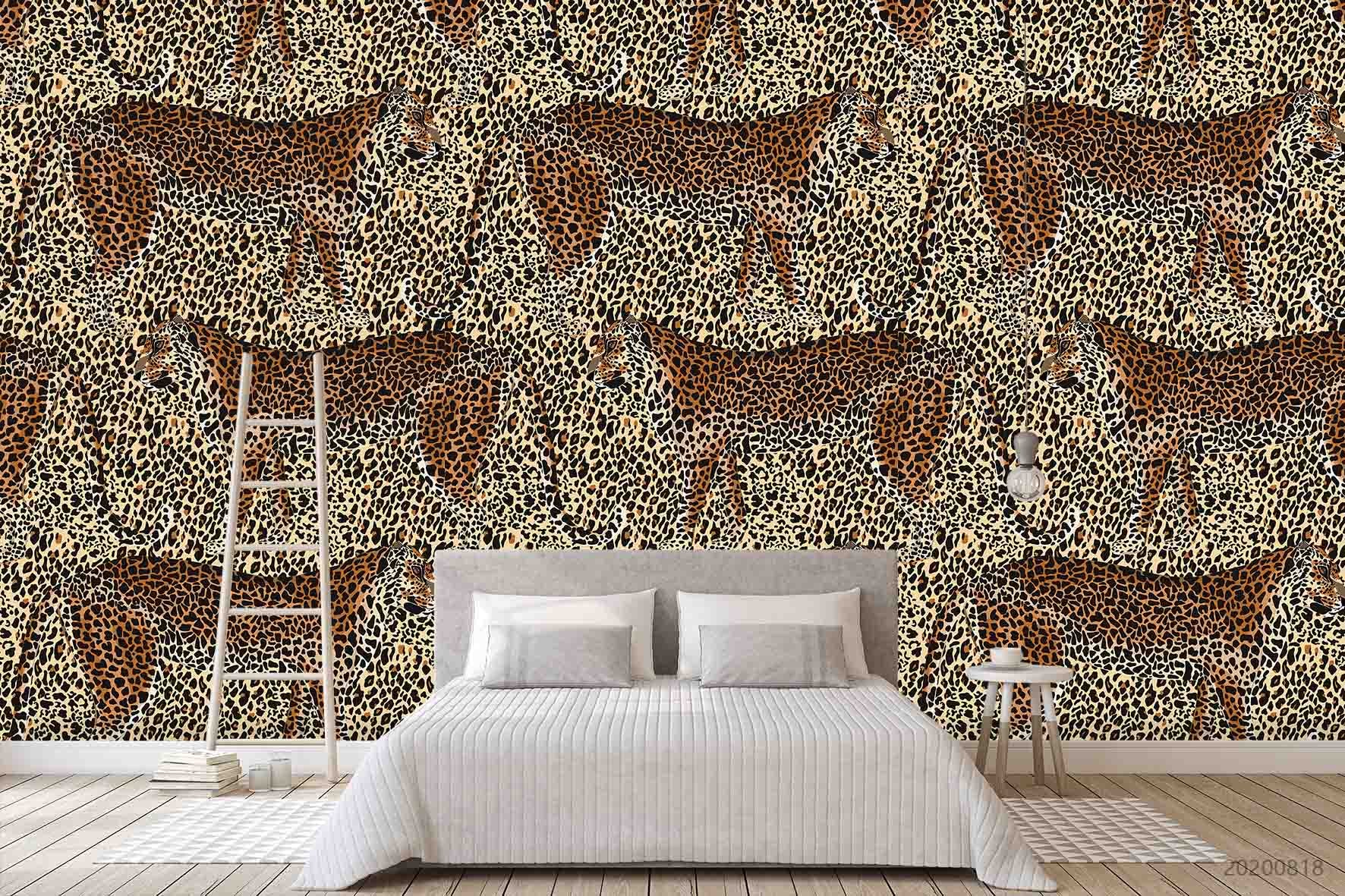 3D Vintage Brown Leopard Wall Mural Wallpaper Lxl 1214