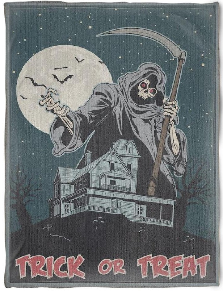Skull God Of Death Trick Or Treat Halloween Fleece Blanket, Halloween Gifts