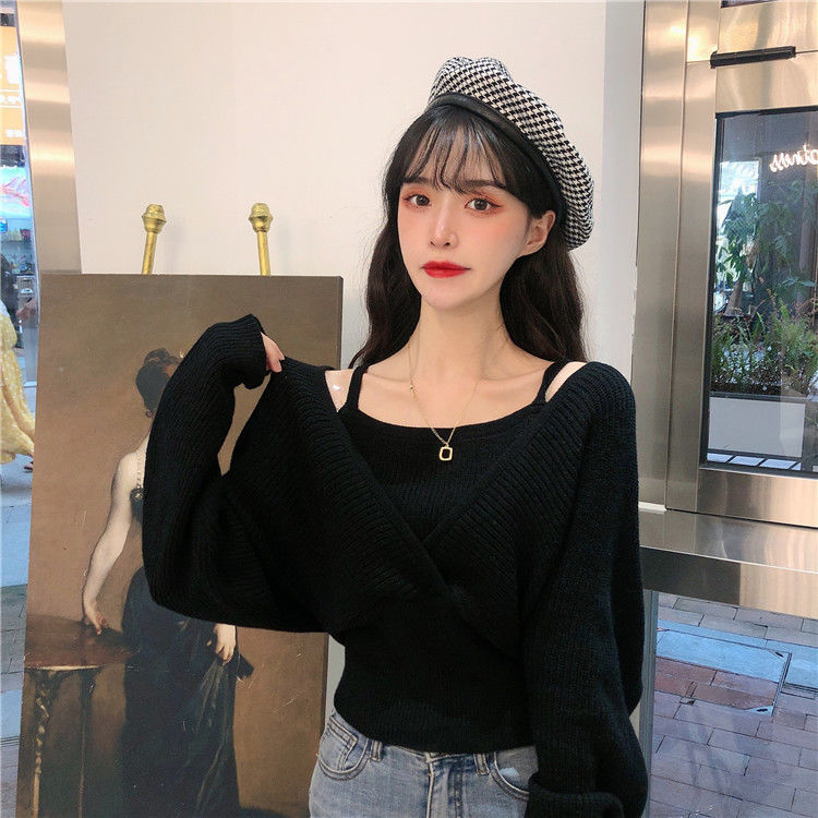 Autumn Winter 2020V Collar Crossover Tops Knitted Sweater for Women Woman Sweaters Femme Chandails Pull Hiver alx