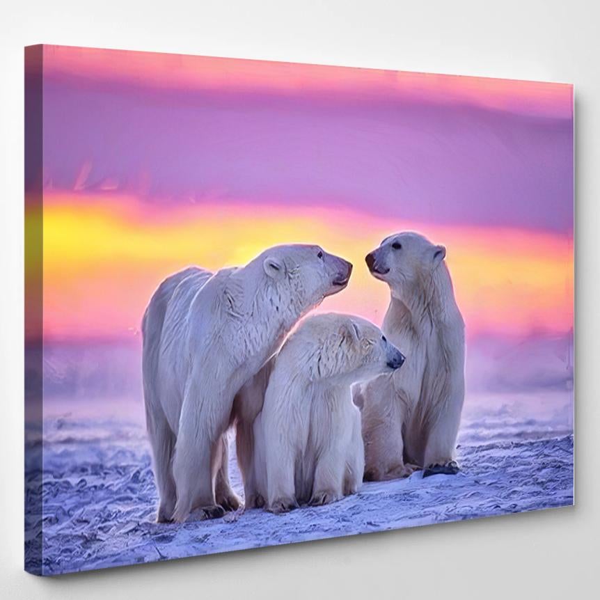 Polar Bear Family Arctic Sunset – Bear Animals Canvas Print