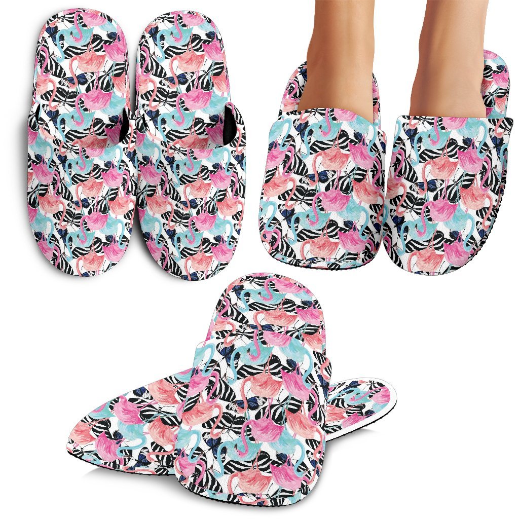 Flamingo Butterfly Hawaii Tropical Pattern Print Premium Home Slippers Ha27480