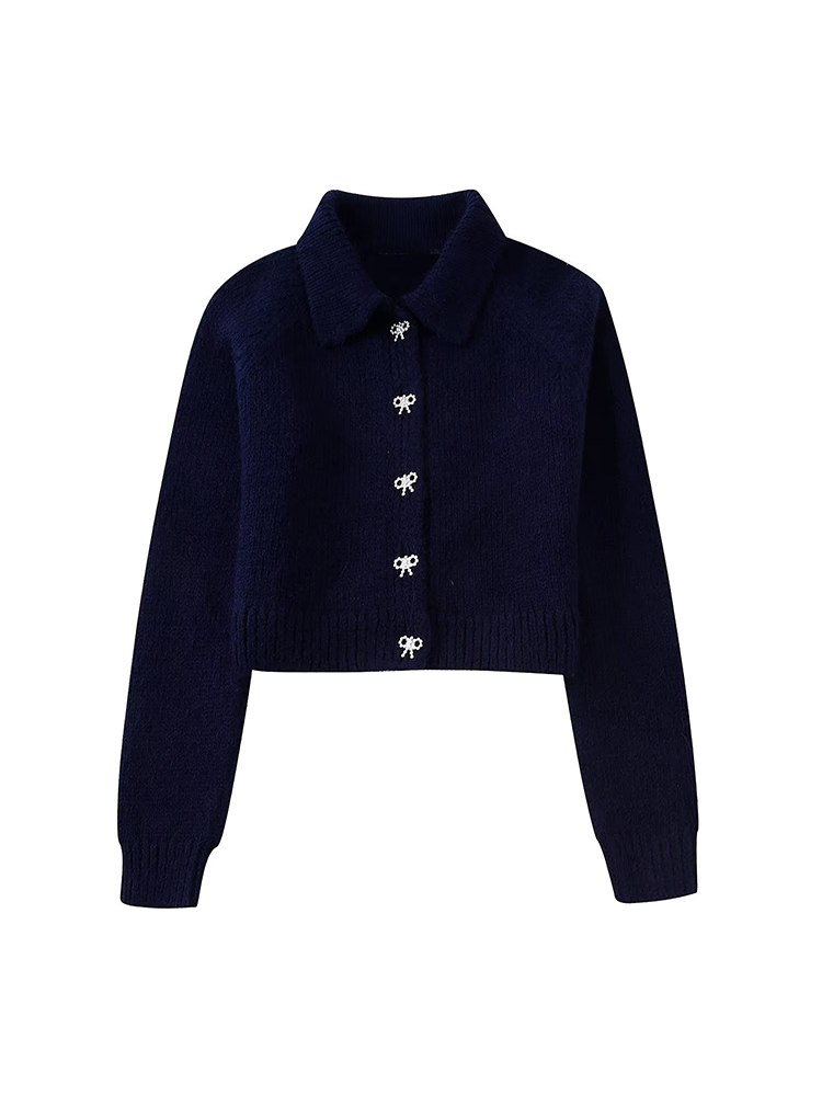 Autumn/Winter 2022 New Single-Breasted Long-Sleeved Bow Row Sweater Knitted Cardigan Short Coat Women alx