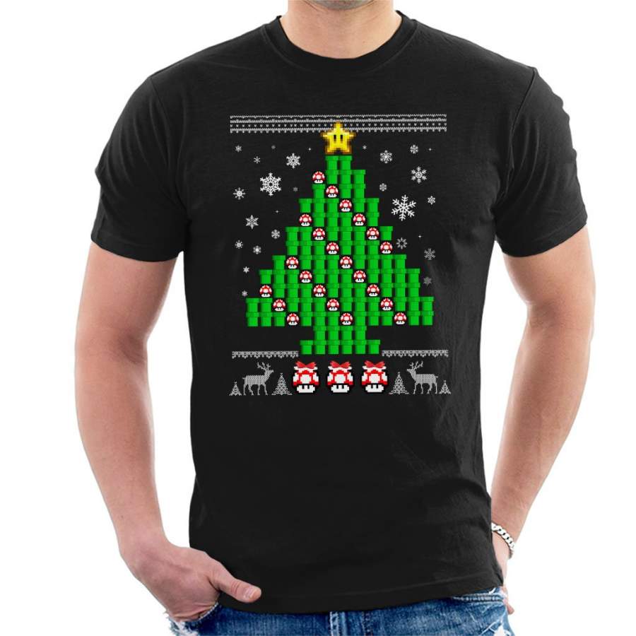 Super Mario Mushroom Christmas Tree Men’s T-Shirt