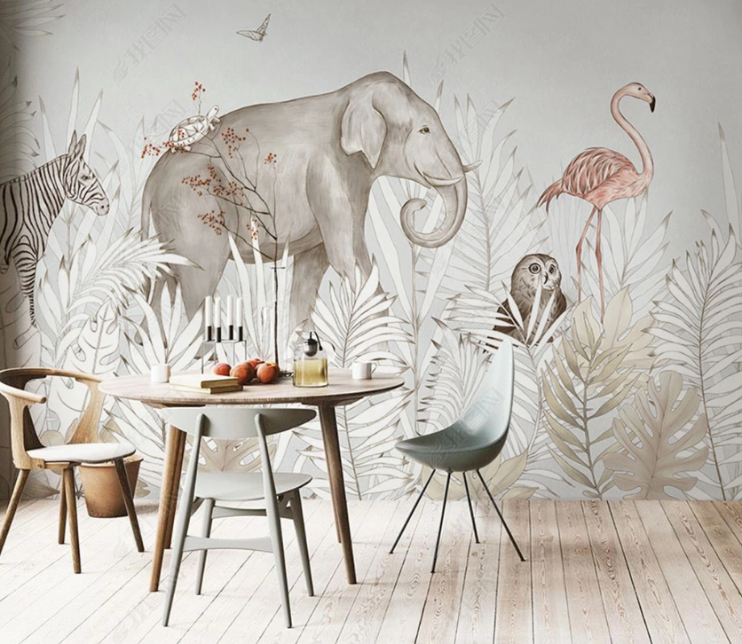 3D Tropical Jungle Animal Elephant Wall Mural Wallpaper Lqh 28