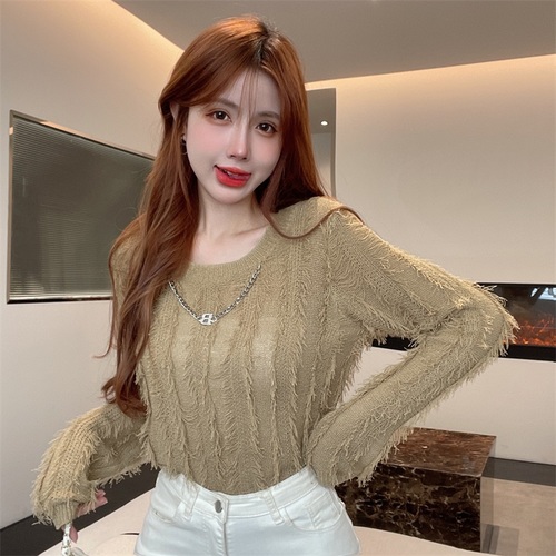 Cropped Tassel Chain Pullovers Women Design Retro Elegant OL Basic All-match Femme Sweaters Fashion Sweet Tender Stylish Young alx