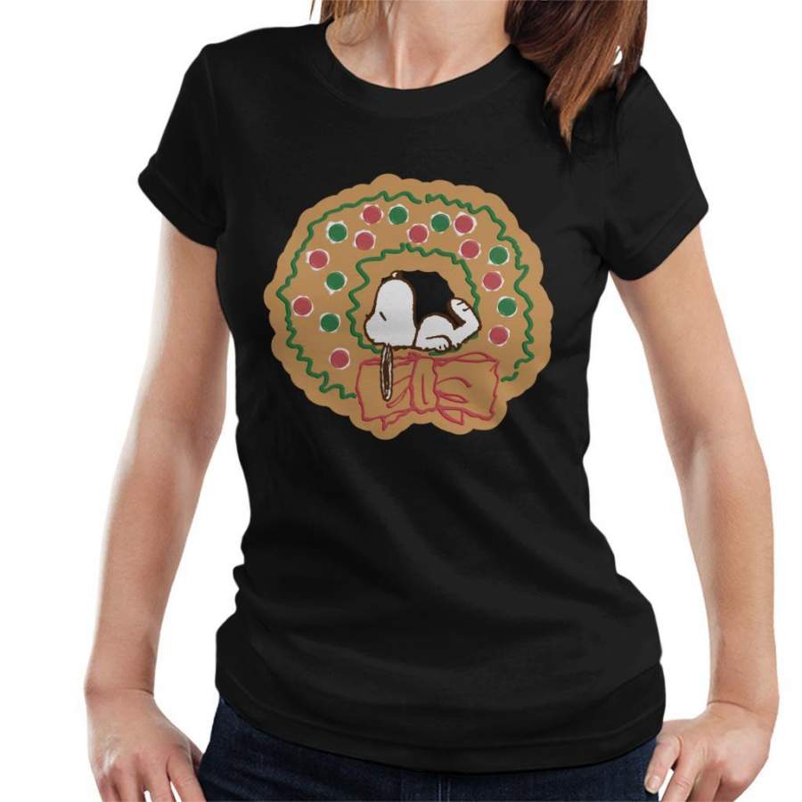 Peanuts Snoopy Gingerbread Christmas Wreath Women’s T-shirt