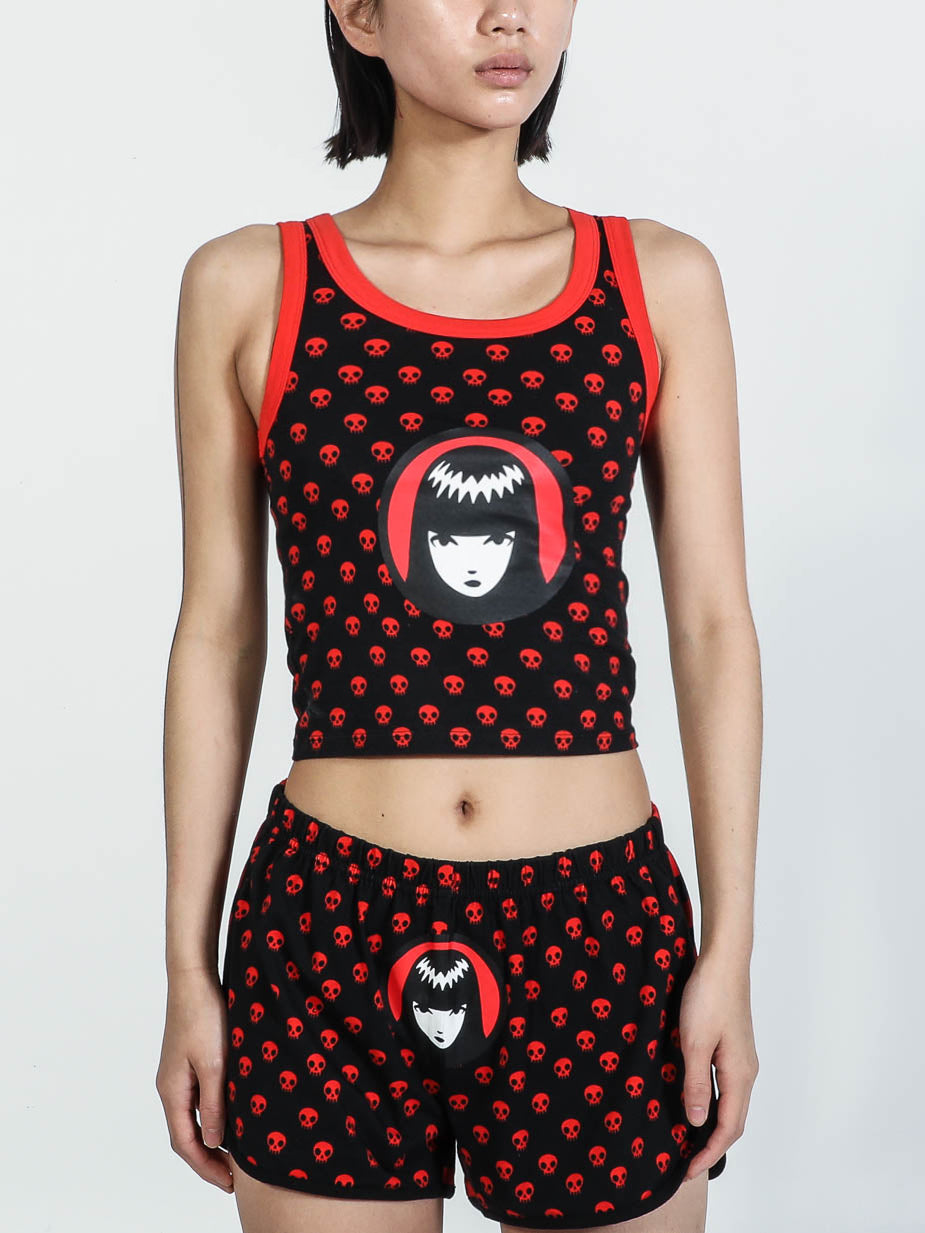 All Over Skull Print Black Cropped Tank