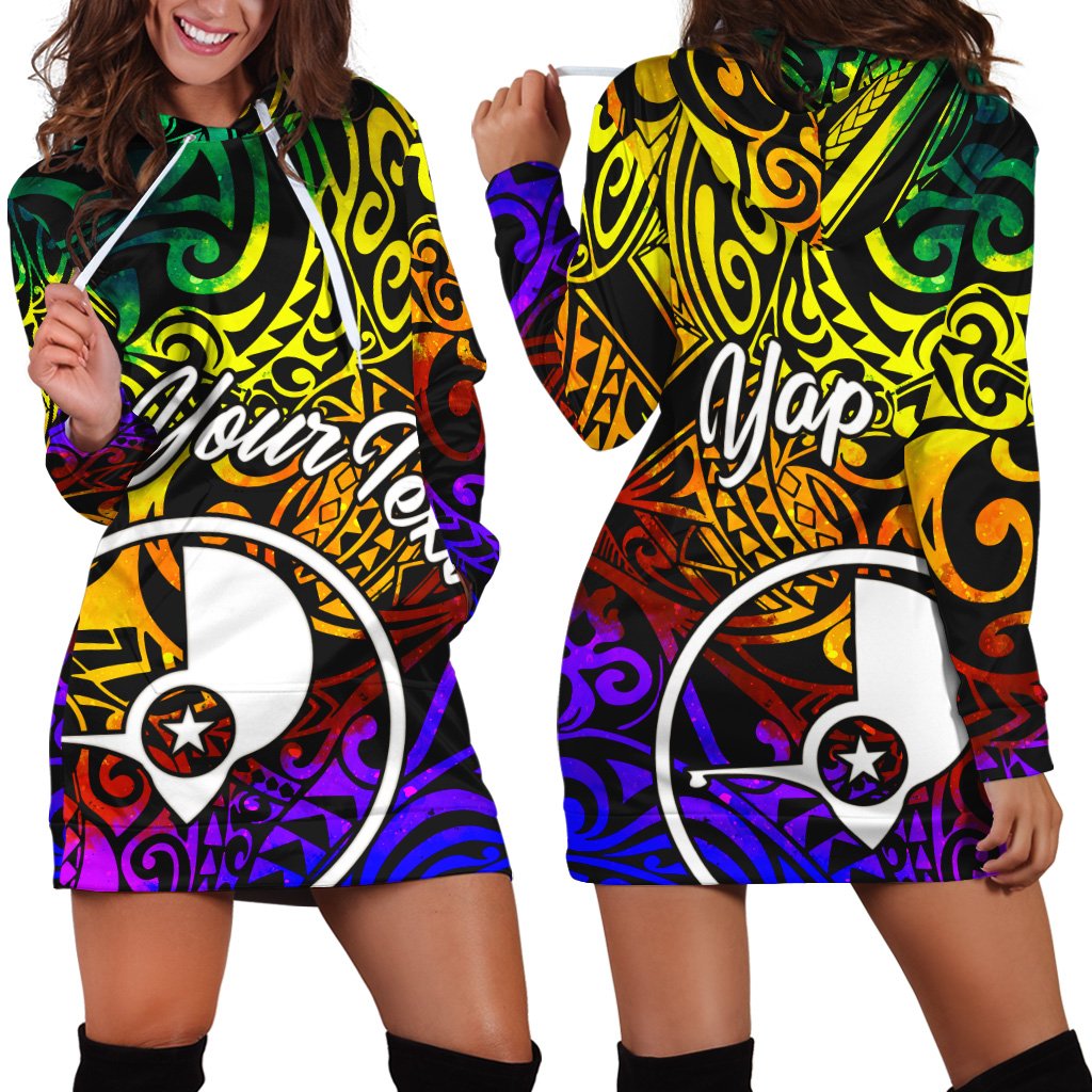 Yap Custom Personalised Hoodie Dress – Rainbow Polynesian Pattern – BN11