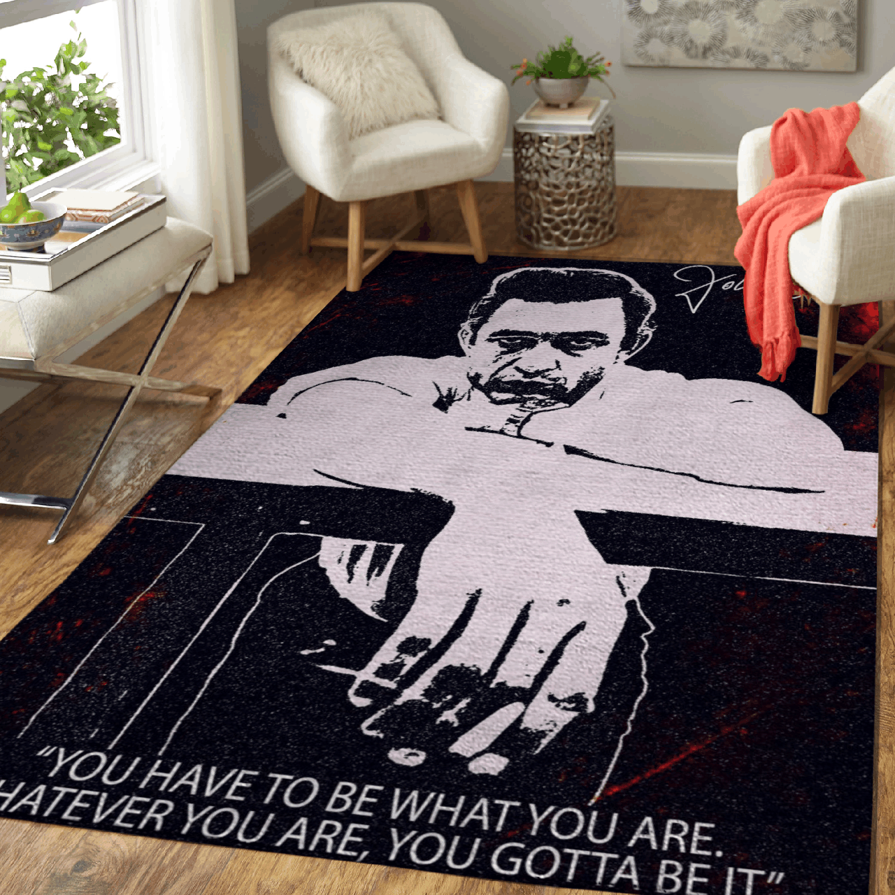 Johnny Cash Quotes – You Have To Be What You Are Pop Art Area Rug