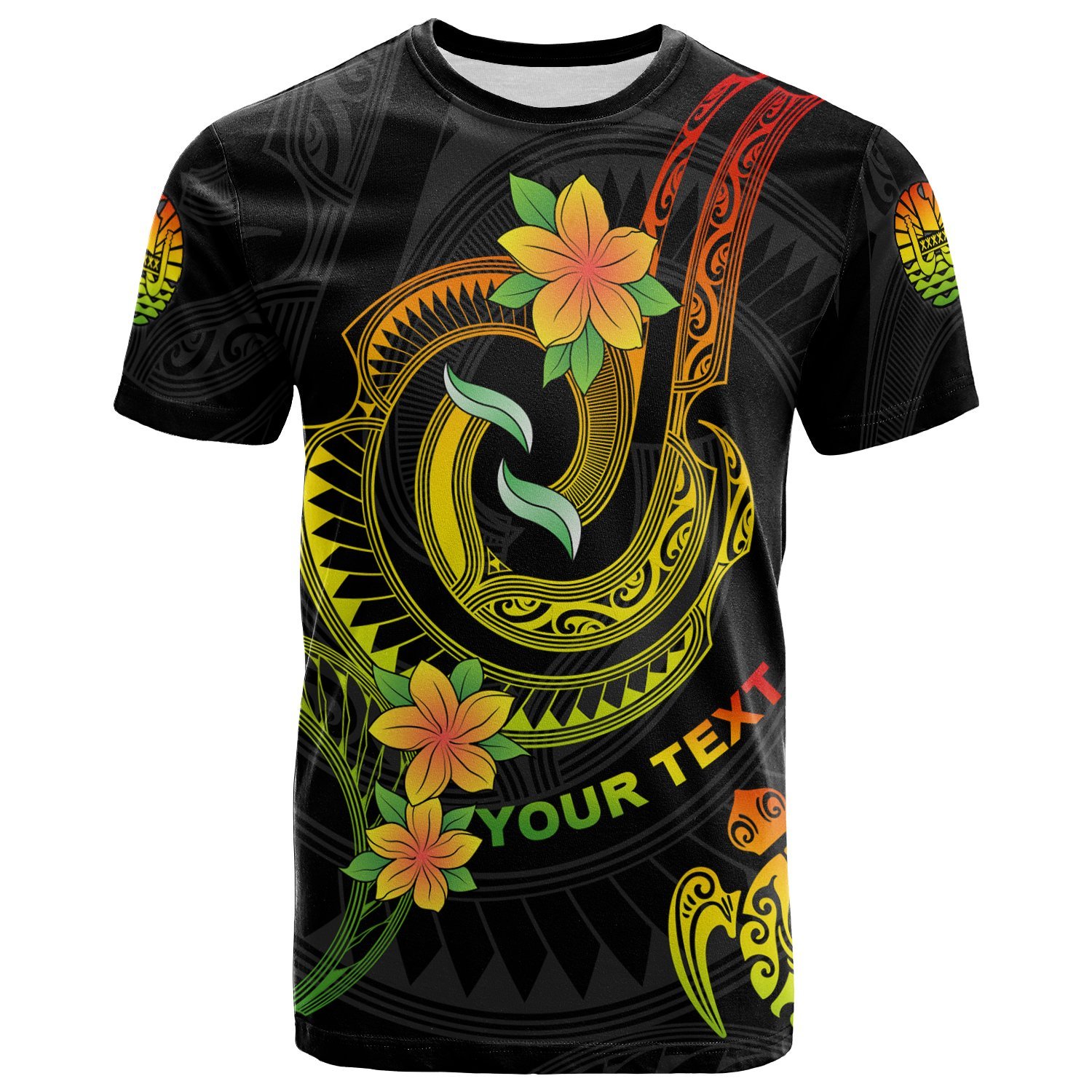 Tahiti Custom Personalised T- Shirt – Reggae Plumeria Flowers with Spiral Patterns – BN26