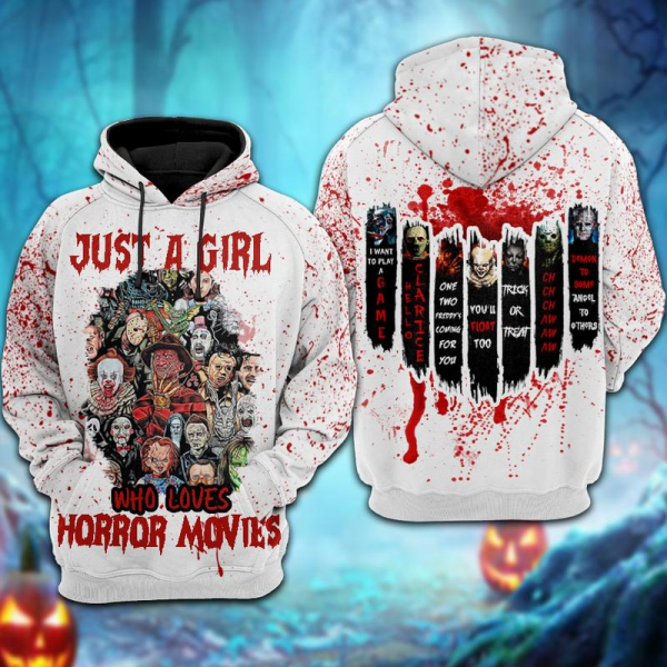 Just A Girl Who Loves Horror Movies 3D Unisex Hoodie Halloween Gift
