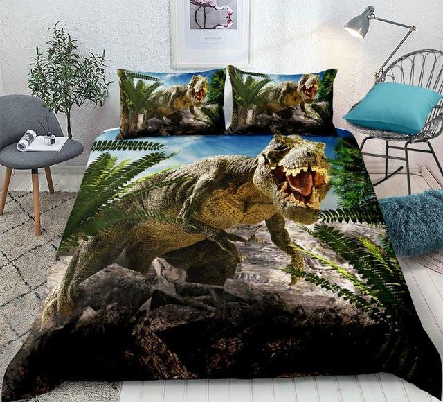 3D Dinosaur Destroy Park 3 Pieces Quilted Comforter Set