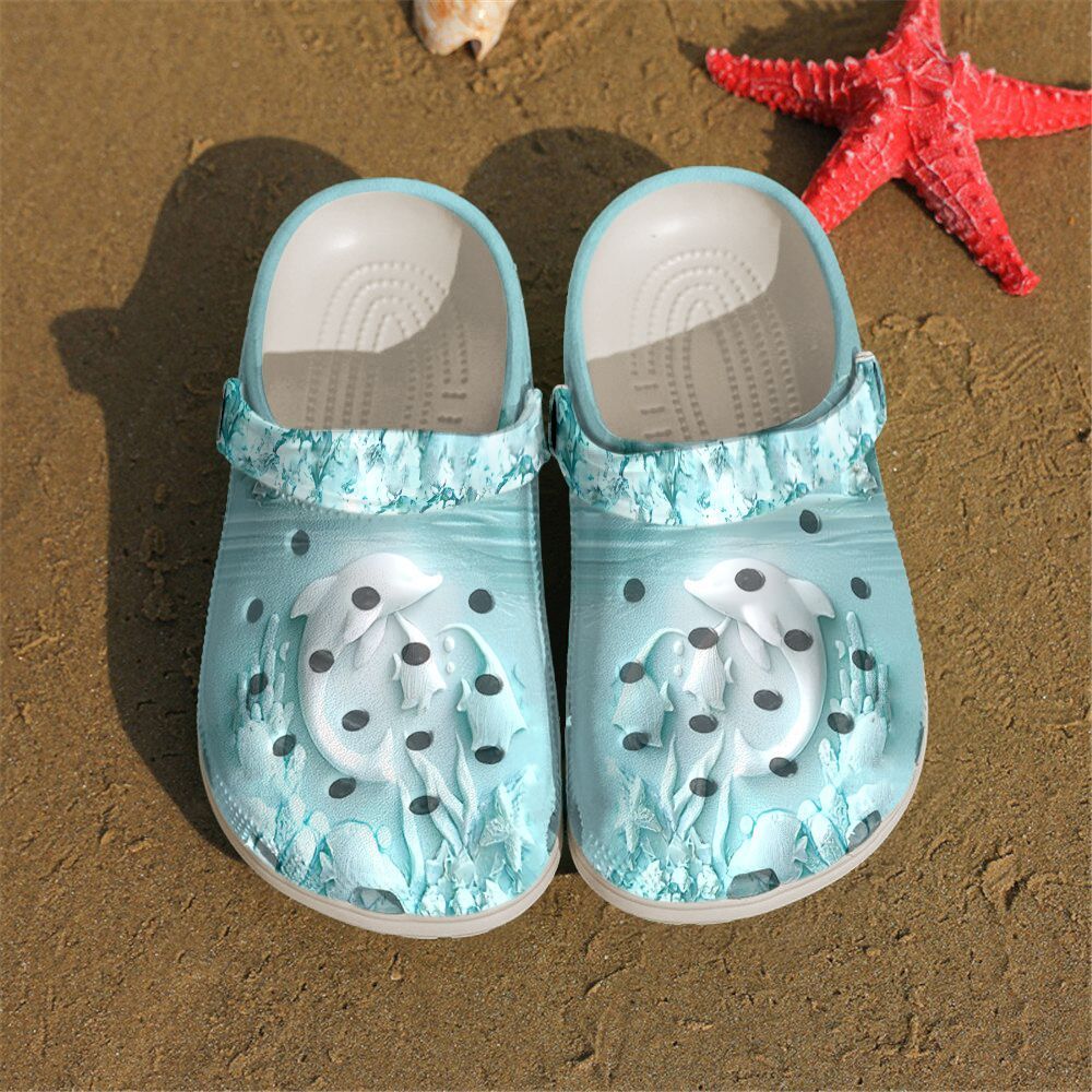 Dolphin Personalized Clog, Custom Name, Text Blue Dolphin, Fashion Style For Women, Men, Kid, Print 3D